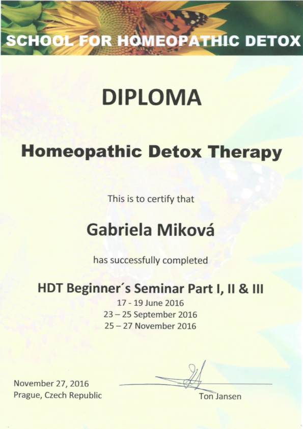 2016<p><a href="https://humanchemistry.eu/the-school/" target="_blank" rel="noopener">School of Homeopathic Detox, Ton Hansen School of Homeopathic Medicine</a></p>
<p>Homeopatic Detox Therapy</p>
<p>HDT terapeut, homeopatick&aacute; detoxikace vakc&iacute;n, exotoxinů a endotoxinů z organismu, homeopatie.</p>